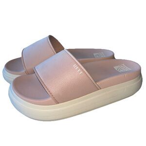 NEW Women's Reef Cushion Bondi Bay Neutral Pale Pink Platform Slide Sandals SZ 8